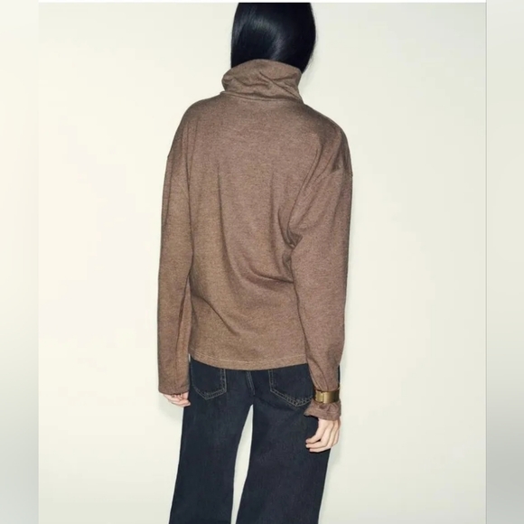 ✨2/$50✨NWT Zara Soft Cowl Neck Top In Taupe Brown - Picture 6 of 12